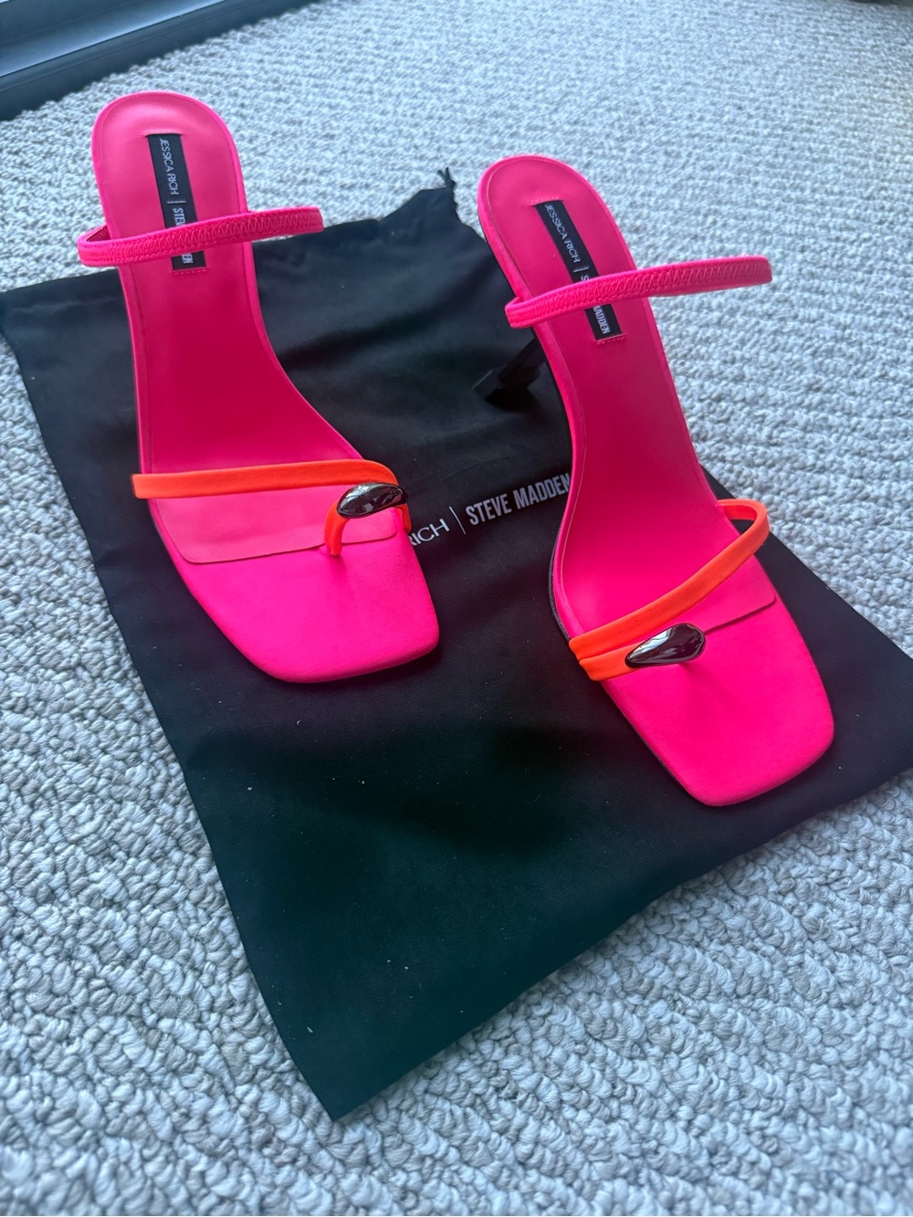 Steve Madden Fuchsia and Orange Strappy Heeled Slides